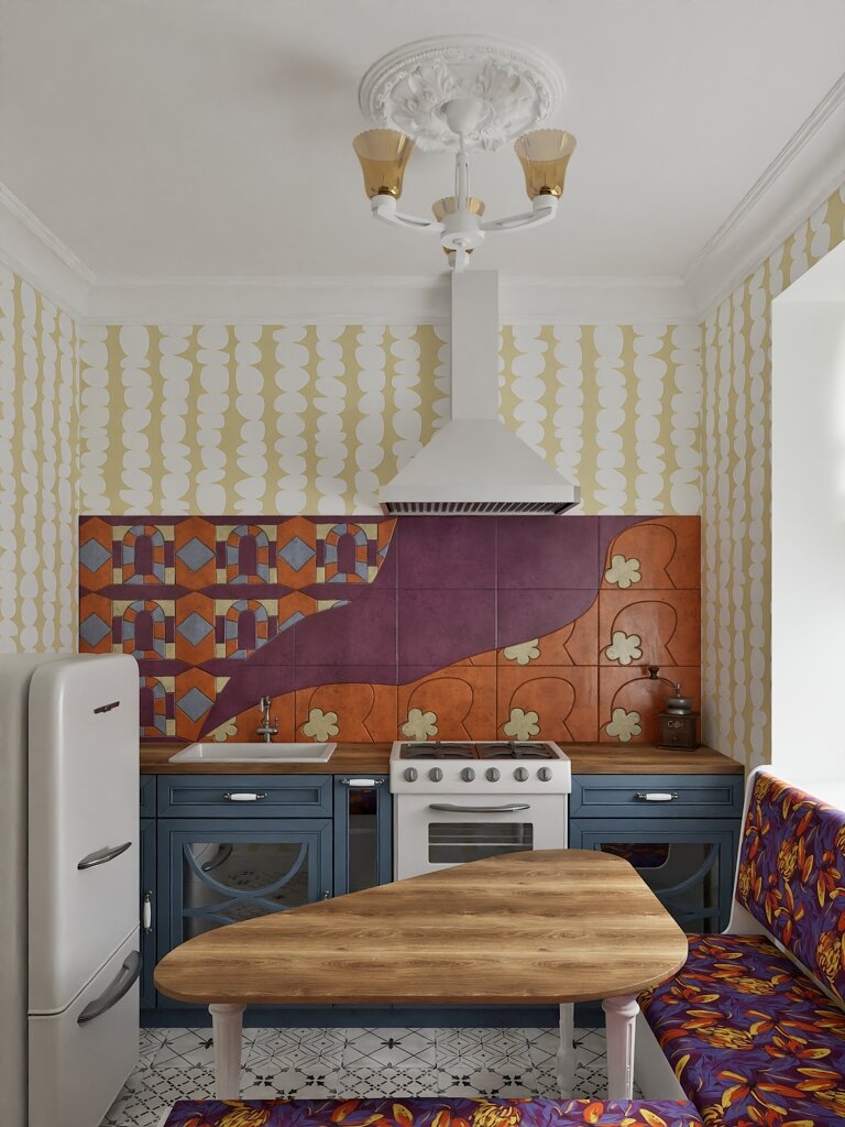 2014. Sterlitamak. One-bedroom apartment in a Brezhnev-era building with eclectic and Eastern touches for an elderly couple. Design of a one-bedroom apartment in a Brezhnev Eve Romanoff