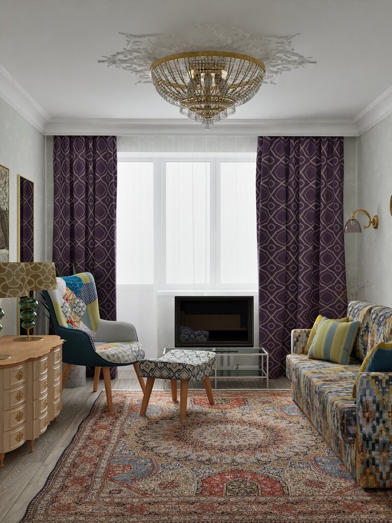 2014. Sterlitamak. One-bedroom apartment in a Brezhnev-era building with eclectic and Eastern touches for an elderly couple. Design of a one-bedroom apartment in a Brezhnev Eve Romanoff