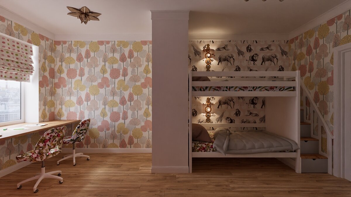 2015. Moscow. Redevelopment in a three-room Khrushev house for a family with two teenage daughters. Eve Romanoff