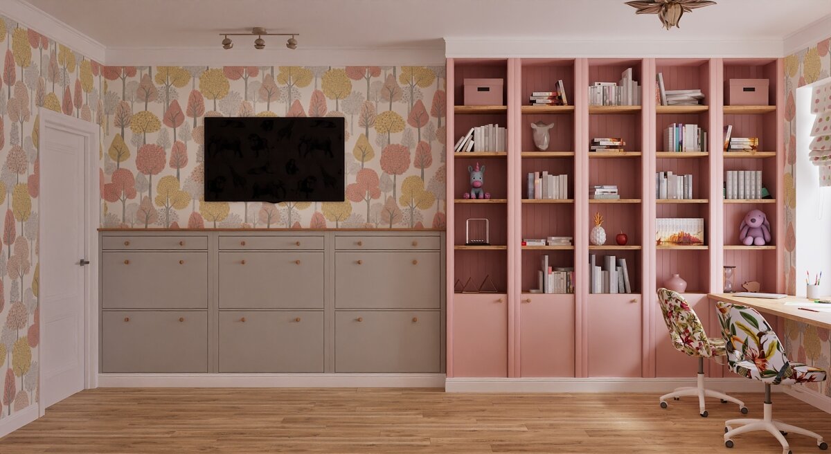 2015. Moscow. Redevelopment in a three-room Khrushev house for a family with two teenage daughters. Eve Romanoff