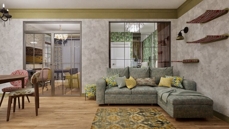 2015. Moscow. Redevelopment in a three-room Khrushev house for a family with two teenage daughters. Eve Romanoff
