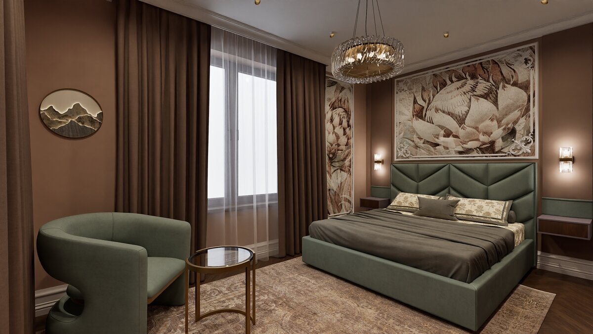 2020. Moscow. Begovoy District. One-bedroom apartment with a combined kitchen-living room, a separate kitchen island and a cute bathroom with pink flamingos. Eve Romanoff